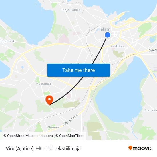 Viru (Ajutine) to TTÜ Tekstiilimaja map