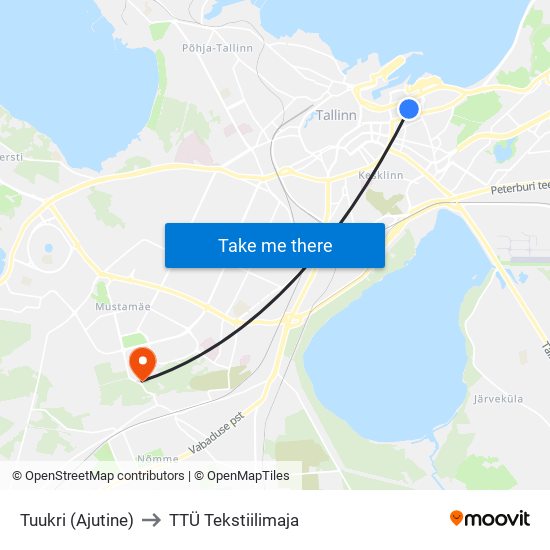 Tuukri (Ajutine) to TTÜ Tekstiilimaja map