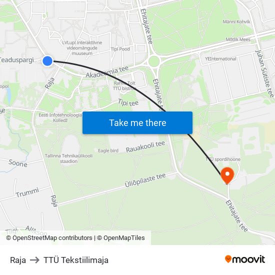 Raja to TTÜ Tekstiilimaja map