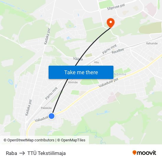 Raba to TTÜ Tekstiilimaja map