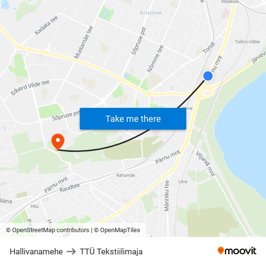 Hallivanamehe to TTÜ Tekstiilimaja map