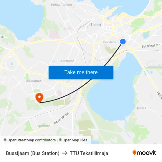 Bussijaam (Bus Station) to TTÜ Tekstiilimaja map