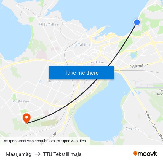 Maarjamägi to TTÜ Tekstiilimaja map