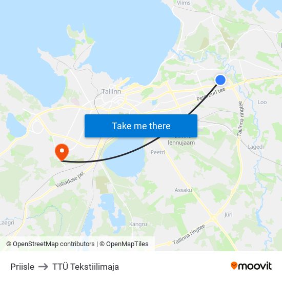 Priisle to TTÜ Tekstiilimaja map