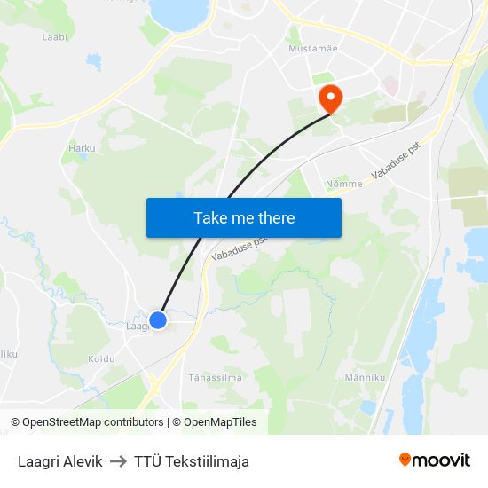 Laagri Alevik to TTÜ Tekstiilimaja map