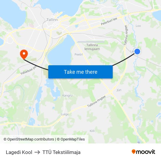 Lagedi Kool to TTÜ Tekstiilimaja map