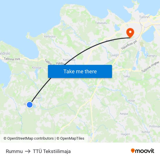 Rummu to TTÜ Tekstiilimaja map