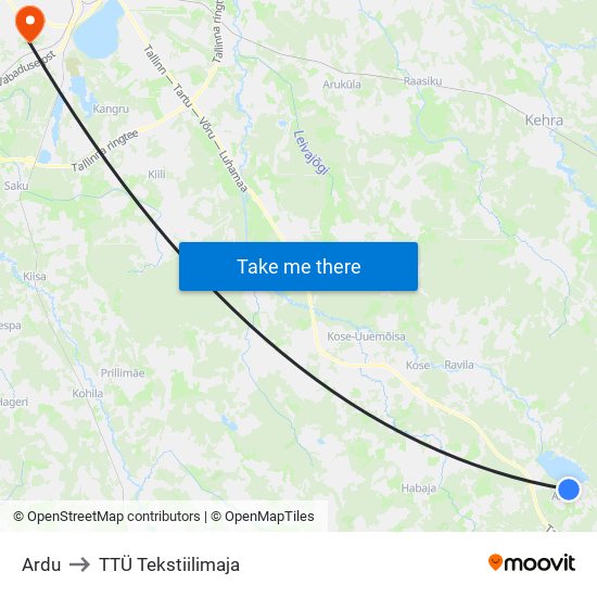 Ardu to TTÜ Tekstiilimaja map