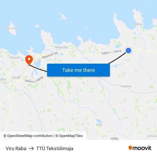 Viru Raba to TTÜ Tekstiilimaja map