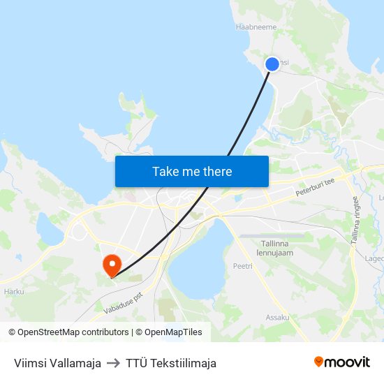 Viimsi Vallamaja to TTÜ Tekstiilimaja map