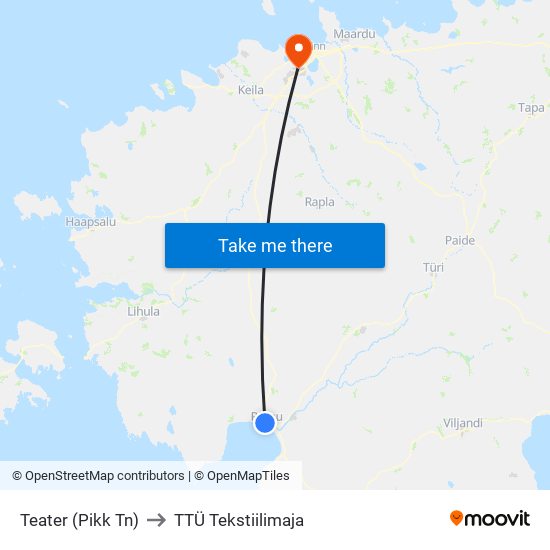 Teater (Pikk Tn) to TTÜ Tekstiilimaja map