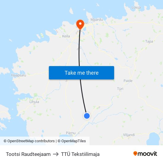 Tootsi Raudteejaam to TTÜ Tekstiilimaja map