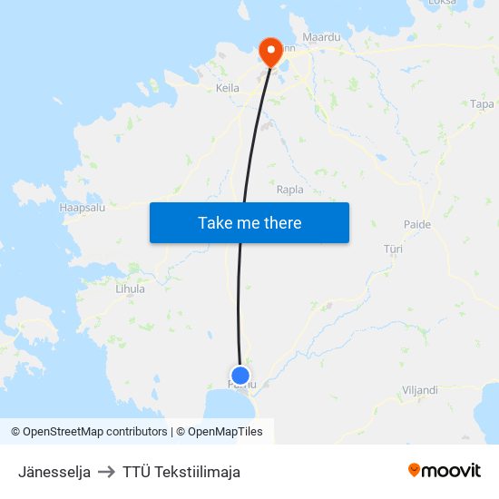 Jänesselja to TTÜ Tekstiilimaja map