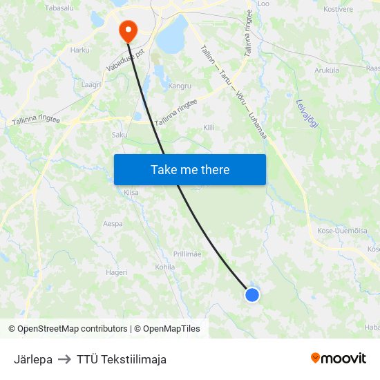 Järlepa to TTÜ Tekstiilimaja map