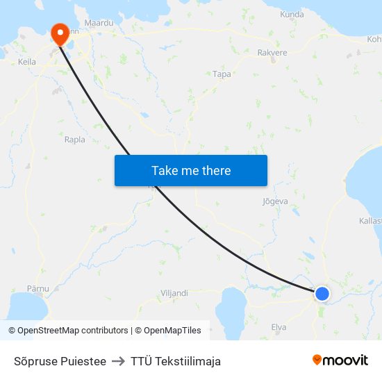 Sõpruse Puiestee to TTÜ Tekstiilimaja map