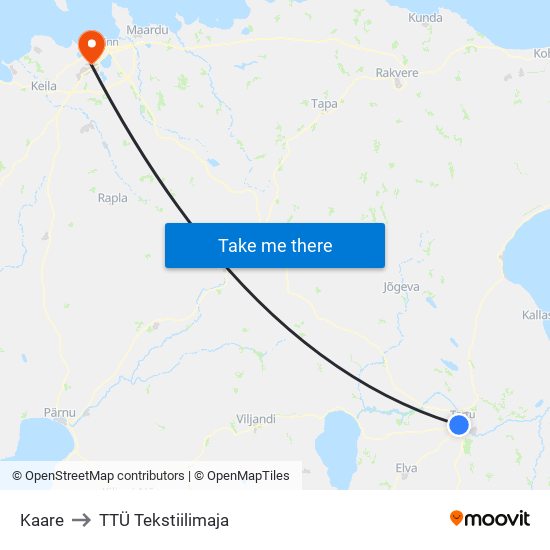 Kaare to TTÜ Tekstiilimaja map