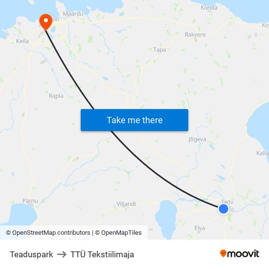 Teaduspark to TTÜ Tekstiilimaja map