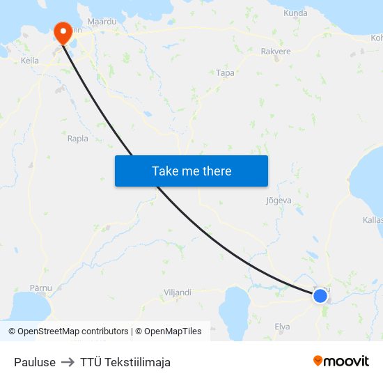 Pauluse to TTÜ Tekstiilimaja map