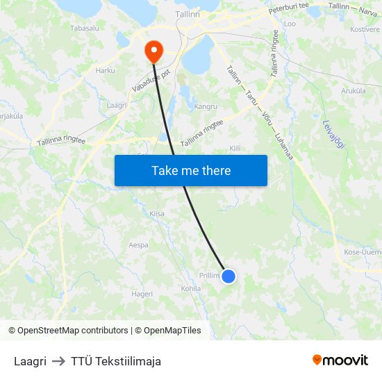 Laagri to TTÜ Tekstiilimaja map