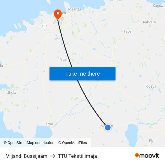 Viljandi Bussijaam to TTÜ Tekstiilimaja map