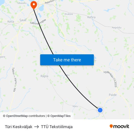 Türi Keskväljak to TTÜ Tekstiilimaja map