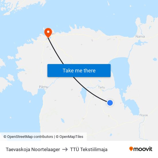 Taevaskoja Noortelaager to TTÜ Tekstiilimaja map