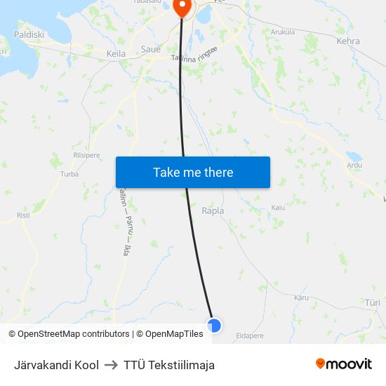 Järvakandi Kool to TTÜ Tekstiilimaja map