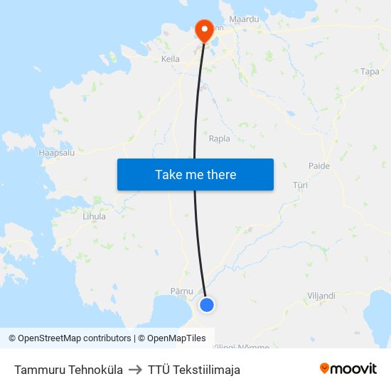 Tammuru Tehnoküla to TTÜ Tekstiilimaja map