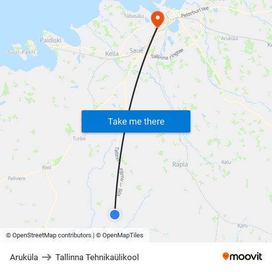 Aruküla to Tallinna Tehnikaülikool map