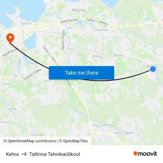 Kehra to Tallinna Tehnikaülikool map