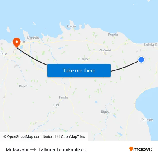 Metsavahi to Tallinna Tehnikaülikool map