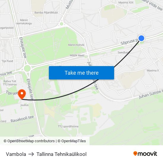 Vambola to Tallinna Tehnikaülikool map