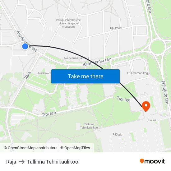 Raja to Tallinna Tehnikaülikool map