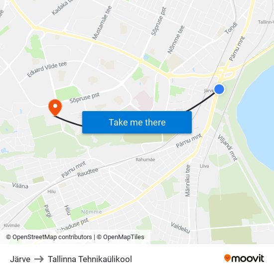 Järve to Tallinna Tehnikaülikool map