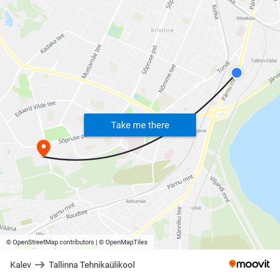 Kalev to Tallinna Tehnikaülikool map