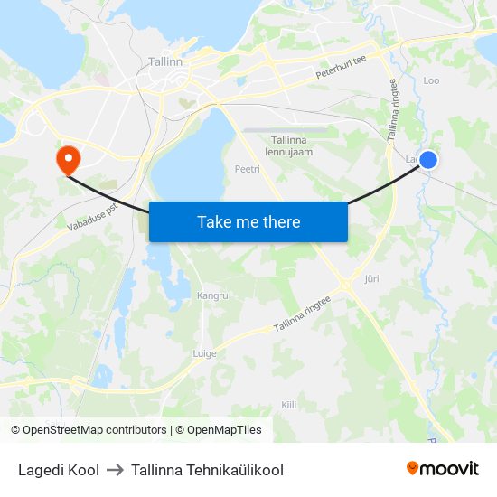 Lagedi Kool to Tallinna Tehnikaülikool map