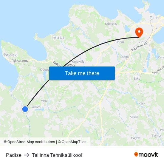 Padise to Tallinna Tehnikaülikool map