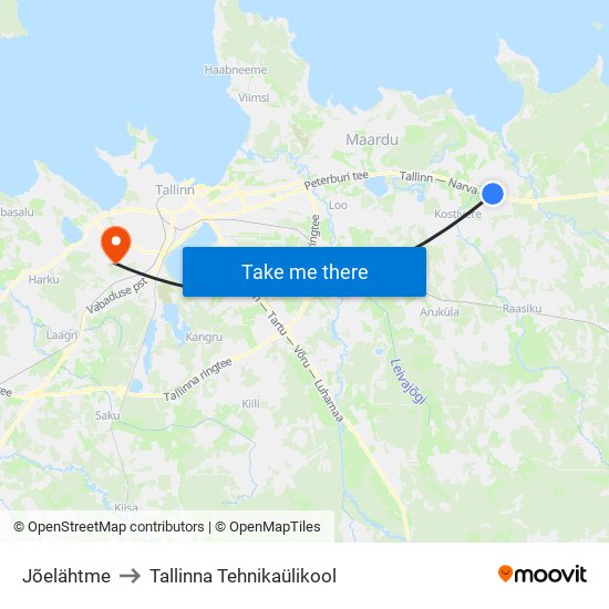 Jõelähtme to Tallinna Tehnikaülikool map