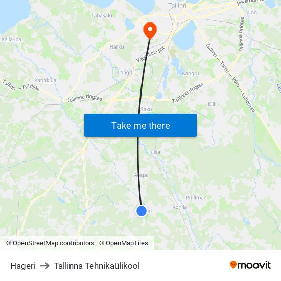 Hageri to Tallinna Tehnikaülikool map
