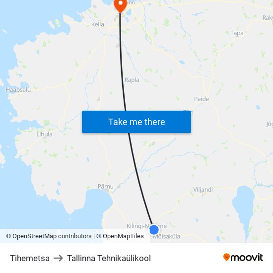 Tihemetsa to Tallinna Tehnikaülikool map