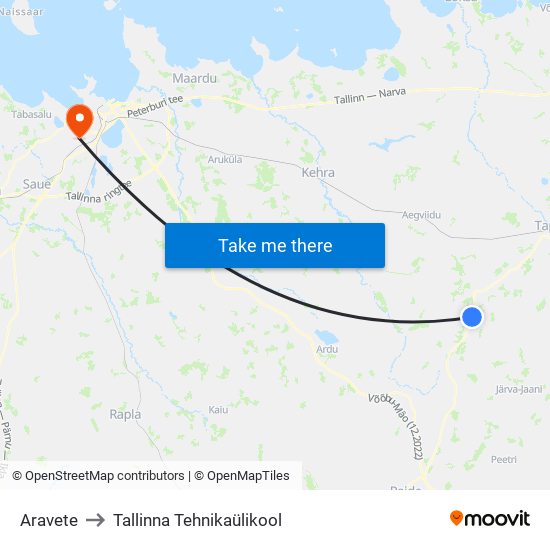 Aravete to Tallinna Tehnikaülikool map