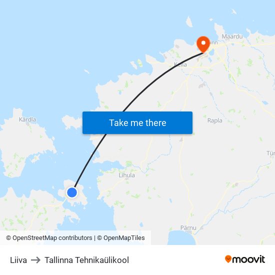 Liiva to Tallinna Tehnikaülikool map