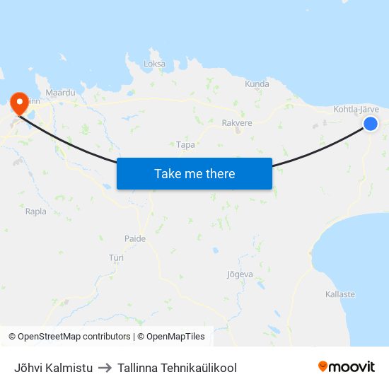 Jõhvi Kalmistu to Tallinna Tehnikaülikool map