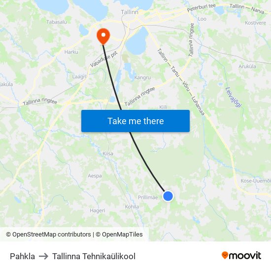Pahkla to Tallinna Tehnikaülikool map