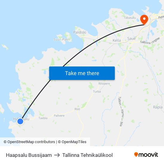 Haapsalu Bussijaam to Tallinna Tehnikaülikool map