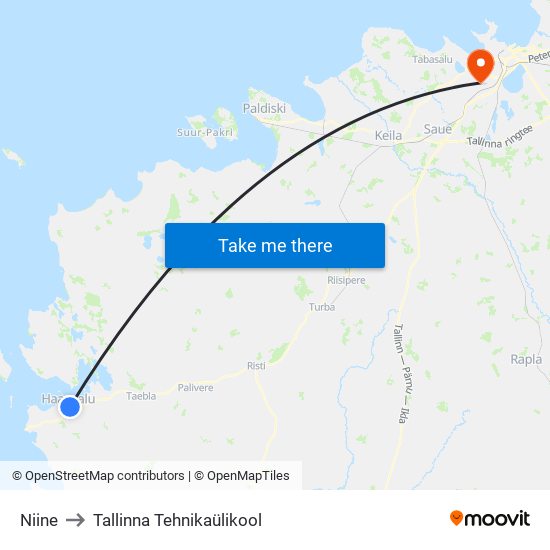 Niine to Tallinna Tehnikaülikool map