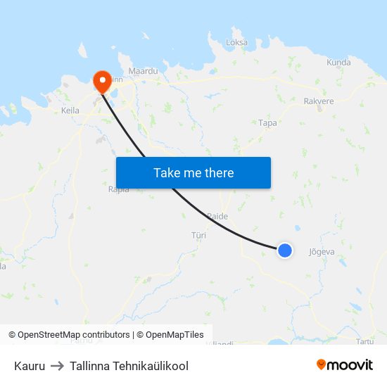 Kauru to Tallinna Tehnikaülikool map