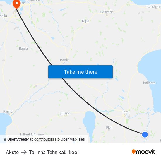 Akste to Tallinna Tehnikaülikool map
