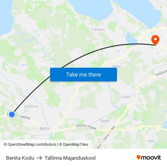 Benita Kodu to Tallinna Majanduskool map