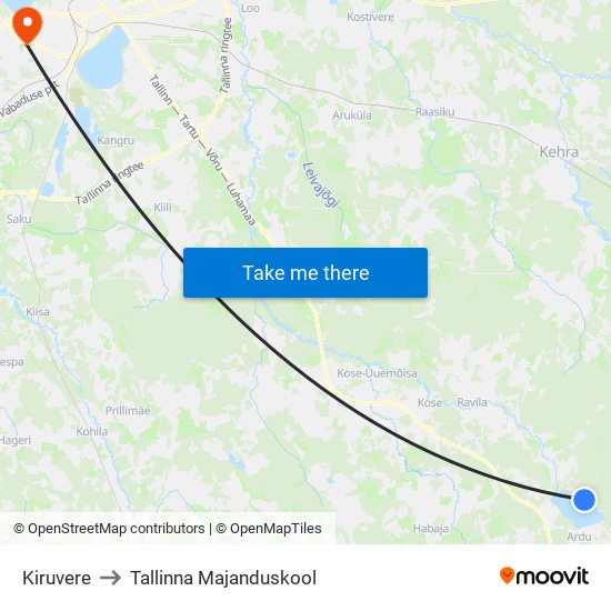 Kiruvere to Tallinna Majanduskool map